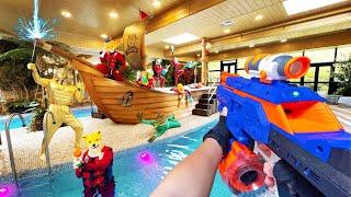 Nerf War | Water Park & SPA Battle 18 (Nerf First Person Shooter)