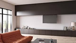 FPLWV1 TV ceiling/wall lift, designed by Unitech Systems, reveals the TV vertically.