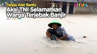 Anggota TNI Lawan Arus Deras Evakuasi Korban Banjir Cianjur