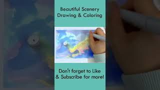 Beautiful Scenery Drawing and Coloring #Shorts