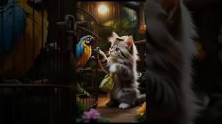 Ai animated cat video  Zoo Adventure | The hungry parrot released the kitten  #ai #cat #cartoon