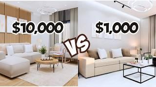 LIVING Room w/ $1,000 Vs. $10,000 Budget