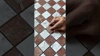 Red sunset &Carrara chess marble mosaic tile. #bathroom #mosaictile #design#marblemosaic #mosaic