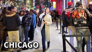 Nightlife in Chicago  Christmas Season Walk on Saturday | December 7, 2024 | 4K Video