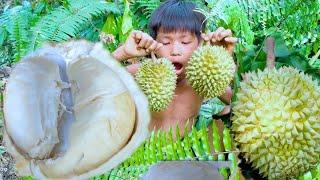 Wild people go nuts to eat durian primitive Eat wild