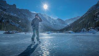 Winter Hiking Rocky Mountain National Park - Skating on Mills Lake