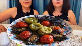 BADIMCAN,BİBƏR,POMİDİR DOLMASI | STUFFED TOMATO, EGGPLANT AND PEPPER | 3 BACI DOLMASI  #mukbang