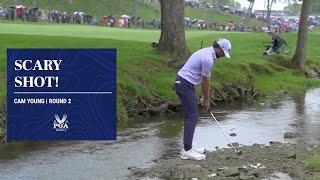 Cam Young Hits a RISKY Shot From the Rocks! | 2024 PGA Championship