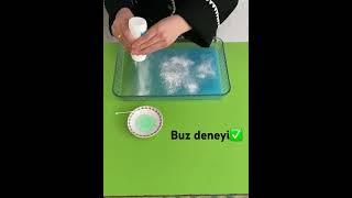 Buz deneyi yaptıkmalzemeler;bebek pudrası ,deterjan ,renklendirilmiş su ve kulak çubuğu #deney