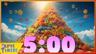 5 Minute timer on top of a fruity cereal mountain!