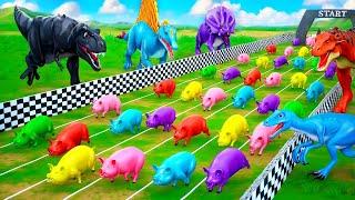 Epic Dinosaur Race to Devour Color Pigs! Thrilling Adventure with Fast Dinosaurs and Colorful Pigs!