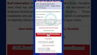 SAIL Rourkela Apprentice Recruitment 2023#sail#rourkela#apprentice2023#viral#shorts#reels#latest#job