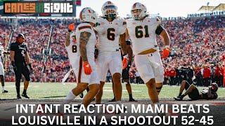 INSTANT REACTION: Miami Hurricanes Beat Louisville in a shootout 52-45 | Canes Stay Undefeated