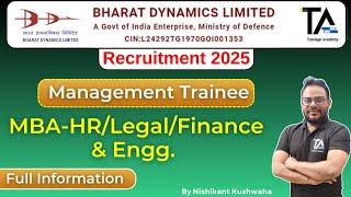 BDL Recruitment 2025 for MT HR, Legal Finance and Engineering||Full Information by Nishikant Sir||