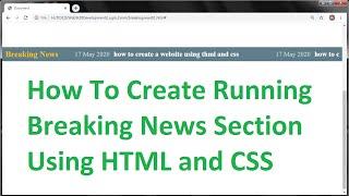 How To Create Breaking News Ticker Using HTML & CSS | Web Designing Tutorial