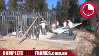 Timelapse of steel house frame erection