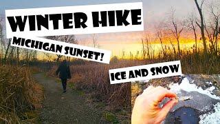 WINTER HIKING in MICHIGAN, FROZEN LAKE!! 4K