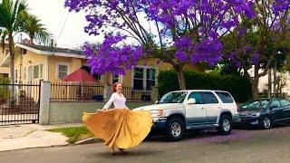 Golden satin full-circle skirt. Ameynra fashion by Sofia Goldberg