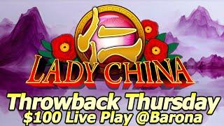 Lady China slot machine, $100 Live Play and Free Spins Bonus for Throwback Thursday at Barona casino