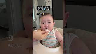 요거트를 처음먹는 아가 반응 왜 삼키질 못하니🩵#6개월아가 #첫요거트