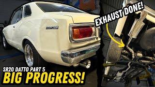 Datsun 200B SR20 conversion Part 5, Exhaust Fabrication. I made some serious progress!