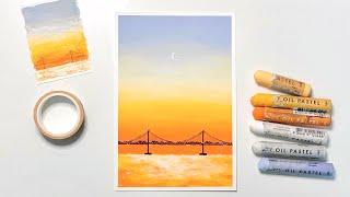 오일파스텔 초보 그라데이션, 부산 바다의 노을 풍경 그리기/ Drawing sunset of the sea with Oil pastel for beginner