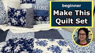 🟨 BEGINNER Quilting With Squares ~  Blue Quilt 