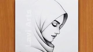 How to Draw beautiful Girl face Pencil drawing | Beautiful hijab Girl drawing | Pencil |rasm chizish