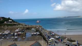 Cornwall Air Ambulance lands in Newquay Harbour 19th Aug 16