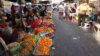 Chhbar Ampov Vegetables Street Market in Morning - Morning Daily LifeStyle of Vendors in Town Market