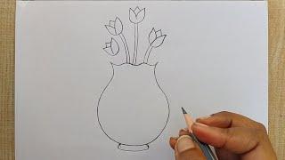 Flower pot drawing easy| Flower Vase drawing| How to draw Flower pot steps | Pencil Drawing easy