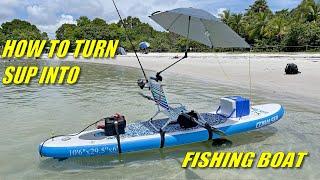 Cheap inflatable SUP Paddle Board with Electric Fin and Beach Chair. Turn SUP into Fishing machine.