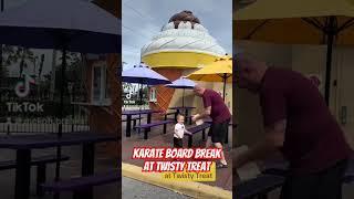 Mekoh Breaks board at twisty treat #boardbreaking #karatetaekwondo #martialarts #karate