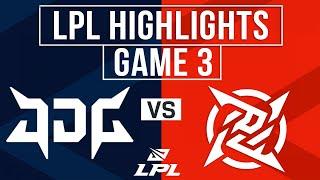 JDG vs NIP Highlights Game 3 | LPL 2024 Summer | JD Gaming vs Ninja in Pyjamas