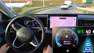 Travel Assist in 2024 Volkswagen Passat B9. Semi-autonomous driving on highway, traffic jam assist