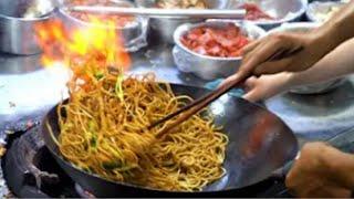 Chinese street Food |Fried noodles with egg fried rice |fried broiler |egg and vegetables pie|