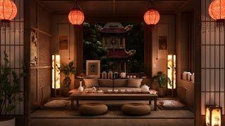 Japanese Tea Room Ambience  Cozy Rain Sounds for Deep Relaxation in Traditional Japanese Tea House