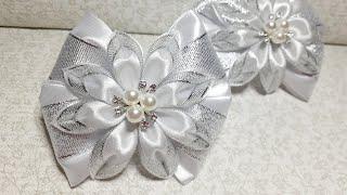 Классические новогодние бантики из атласной ленты и парчи. Канзаши. Kanzashi.