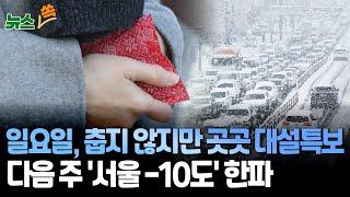 [뉴스쏙] 일요일 전국 눈·비…중부 중심 폭설 유의ㅣ눈 그친 뒤 한기 남하…다음 주 서울 -10도 / 연합뉴스TV (YonhapnewsTV)