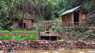 Living alone in the mountains: Clearing wasteland, building a log house and gardening.