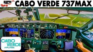 Bad Weather 737MAX Cockpit Landing & Takeoff Lisbon Cabo Verde Airlines