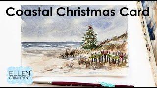 Watercolor Coastal   Christmas Card