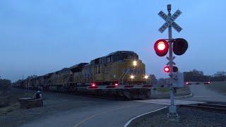 UP 8889 Manifest With Garbage Cans North, Sacramento Northern Bike Trail Ped. Railroad Crossing