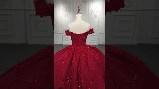 off shoulder red ball gown prom dress beaded pageant dress dy1106