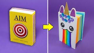 Mini Unicorn notebook from matchbox. Easy DIY Kawaii Paper Book - BACK TO SCHOOL