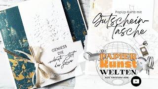 PapierKunstWelten: PopUp-Karte mit Gutscheintasche | Elegante Weihnachtszeit