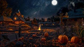 Peaceful Pumpkin Farm Autumn Ambience with Relaxing Crackling Fire & Nature Sounds, Crunchy Leaves