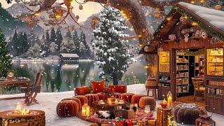 Snow Falling with Warm Christmas Jazz Music 2025 to Relax,Good Mood at Cozy Christmas Porch Ambience