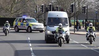 Unmarked van escorted by Special Escort Group 