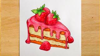 How to Draw a Piece of Cake | Cake Slice Drawing Easy